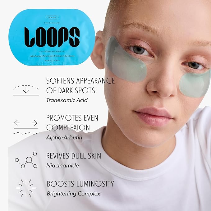 LOOPS Hyper Smooth Eye Hydrogel Eye Masks, Hydrate, Nourish and Help Reduce Dark Circles for Refreshed Eyes - Reduces Signs of Puffiness and Fortify Your Eyes - Moisturizing Under Eye Patches - 5pc