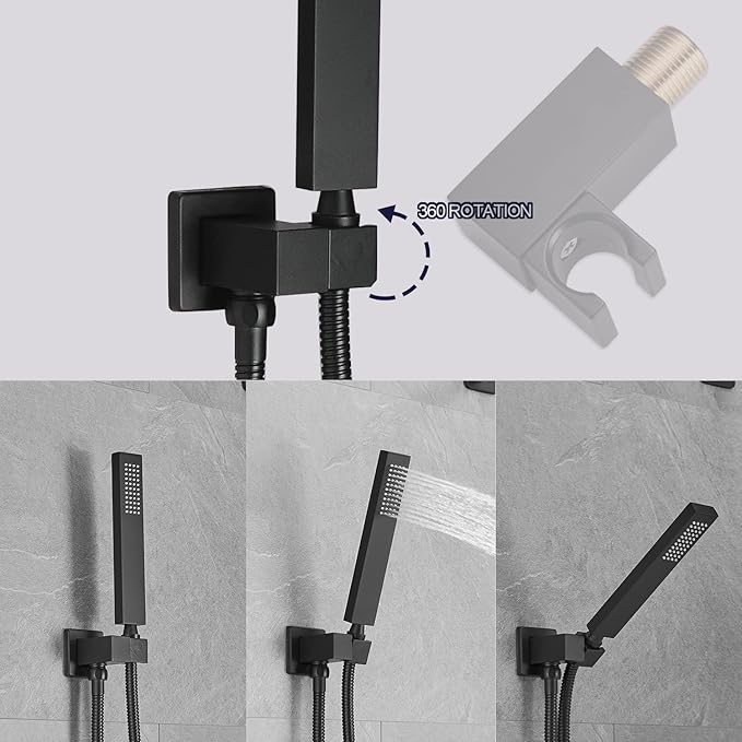 annazom Rainfall Shower System Matte Black Shower Faucet Set with High Pressure 12inch Shower Head Hand Held Square Shower Head Bathroom Luxury Rain Mixer Shower Complete Combo Set Wall Mounted