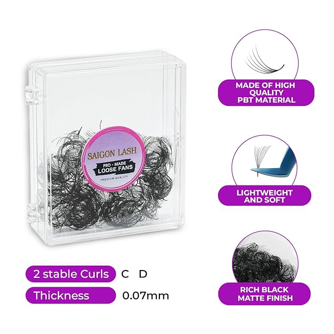 500 pcs Narrow Promade Loose Fans – 5D Volume 0.07 C Curl, 8–19 mm Mixed Length, Matte Black Handmade Lash Extensions, Thick Wispy Lashes for Pros (Black-D-0.07-11mm)