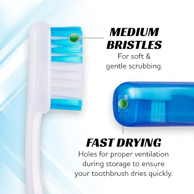 Firm Mini Toothbrush with Cover, Camping & Travel Size, Adult Kit (25 Pack Medium)