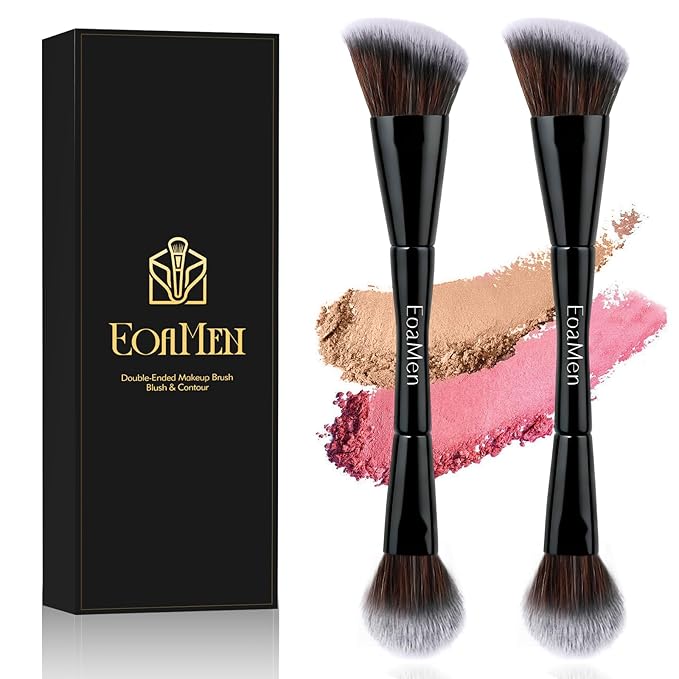 Blush Brush, Dual-Ended Foundation Makeup Brush for Contouring, Blending, and Bronzing(Angled & Round), Angled Contoured for Flawless Face Foundation, Vegan & Cruelty-Free