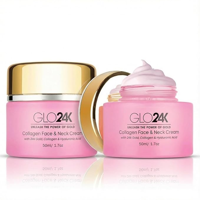 GLO24K Cream with 24k Gold, Retinol, Vitamins, and Hyaluronic Acid. Optimally Hydrate your Skin while you sleep. (Cherry Collagen Cream) (2 Pack)