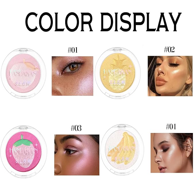 Cream Highlighter Compact, Highly Pigmented Glitter Powder Makeup, Face