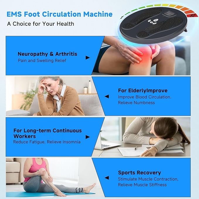 FDA Cleared - Electronic Muscle Stimulator for Neuropathy Foot Leg Massage, EMS Foot Massager for Pain Relief & Muscle Relaxation, EMS/TENS Feet Stimulator for Circulation, for Dad Mum Elder Gifts