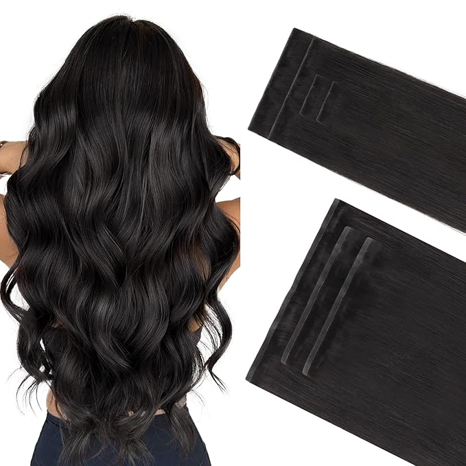 GOO GOO Invisi Edge Clip in Hair Extensions Set, 22inch 140g, 4pcs Injected Seamless PU Clip ins and 3pcs Classical PU Clip insip ins, Virgin Real Human Hair, #1B