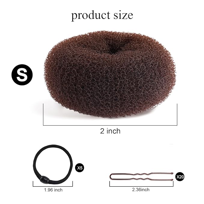 HOFASON 6Pcs Extra Small Bun Makers for Kids, Hair Accessories Hair Bun Maker Donut Hair Ties Hair Elastics Hair Pins Kit, Ballet Bridal Accessories Gifts for Girls Kids (Size S/2Inch, Brown)