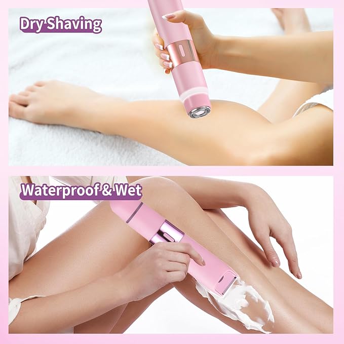 Bikini Trimmer for Women, 2-in-1 Electric Razor for Womens, Rechargeable Electric Shaver for Legs Arms Pubic Body Hair Trimmer (Pink)