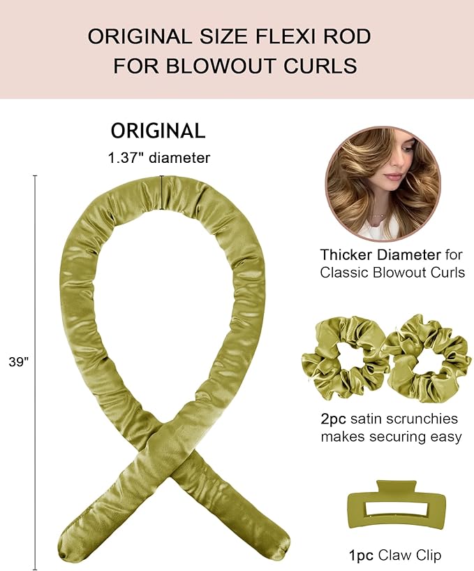 Heatless Curls Overnight Hair Curler to Sleep In Soft Jumbo Hair Rollers for Long Hair Blowout Look No Heat Overnight Curls, Satin Large Flexi Rods for Big Curl Heatless Curling Rod Set with Clip