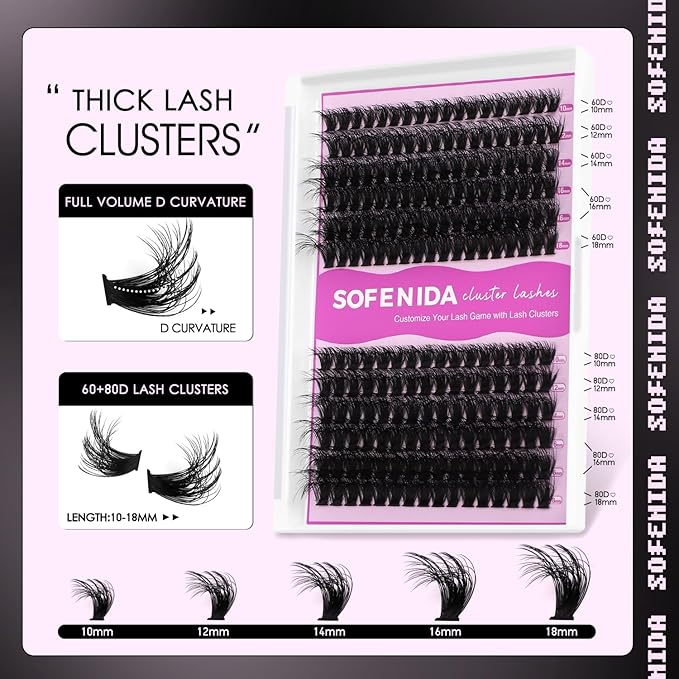 Lash Extension Kit Thick Lash Cluster Kit 10-18mm Volume Eyelash Clusters D Curvature Cluster Eyelash Extensions Kit 3D Wispy Lash Clusters DIY Lash Extension Kit(60D 80D-10-18MIX Thick Kit)