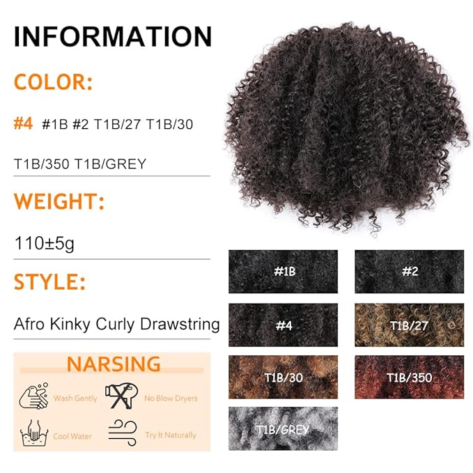 Drawstring Ponytail Afro Kinky Curly Ponytail for Black Women Short Wave Synthetic Ponytail Hair Extension(#4,Medium Brown)