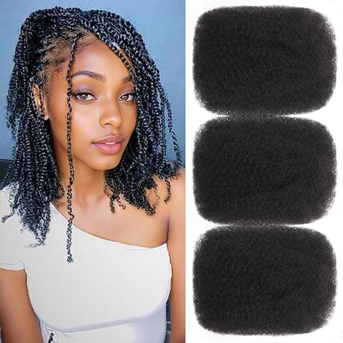 Afro Kinkys Bulk Human Hair 3 Pack 150g,Afro Kinky-Curly Human Hair Bulk Hair Bulk Human Braiding Hair for Dreadlock Extensions Repair Locs,Twist Afro Kinky Twist Extensions (12 Inch,50g/Pack)