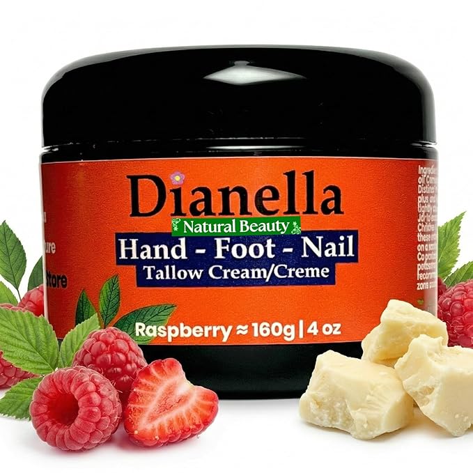 Natural Foot, Nail & Hand Cream - Skin Care & Nourishing Formula – Rich Hydration with Raspberry Scent, Daily Repair Cream for Men & Women, Softens, Protects & Restores Skin – 8oz