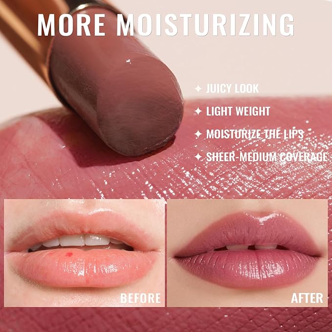 Oulac Shine Red Lipstick for Women, 2 in 1 Glossy Light Red Tinted Lip Balm, Hydrating Lipstick for Dry Lips, Moisture Shine Juicy Finish Vegan 2.2g/0.07oz (17) | Moisture, Tinted Lip Balm