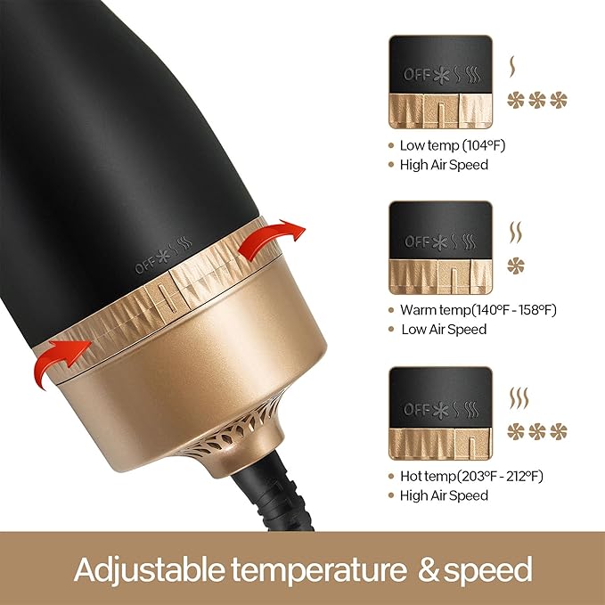 Noor 4-in-1 Hot Hair Dryer Brush Frizz Control Blowout Styling Brush for Drying Straightening and Volumizing All Hairstyles Frizz-Free Smooth Salon Look in One Easy Step