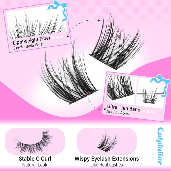 calphdair Natural Lash Clusters with Bottom Lashes DIY Wispy Cluster Eyelash Extensions C-curly Individual Lashes 11-13mm Short Eyelash Clusters Manga Cluster Lashes with Bottom Lash Extension 164pcs