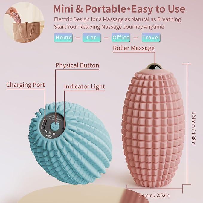 Vibrating Massage Ball for Plantar Fasciitis & Myofascial Release, Silicone Muscle Roller for Back, Neck, Foot, and Leg, Portable Trigger Point Massage Tool, 3 Vibration Modes (Pink)