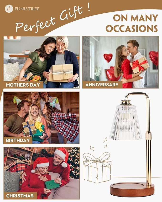 Candle Warmer Lamp with Timer Dimmable, Birthday Valentines Day Gifts for Women Mom, Adjustable Candle Warmer with 2 Bulbs, Crystal Candle Lamp Warmer for Jar Scented Candles, House warming Home Decor