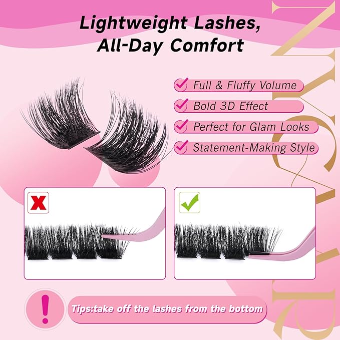 Lash Clusters 3D Effect Individual Lashes NYCAAR 154pcs 200D D Curl 9-16MIX Eyelash Clusters Wispy Lashes Fluffy Cluster Lashes Natural Soft DIY Lash Extension