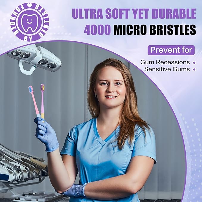 6 Pieces Individually Wrapped Extra Soft Toothbrush for Sensitive Teeth & Gums - Gum Care Toothbrush with 4000 Ultra-Soft Bristles, Compact Small Head (Macaron Color)