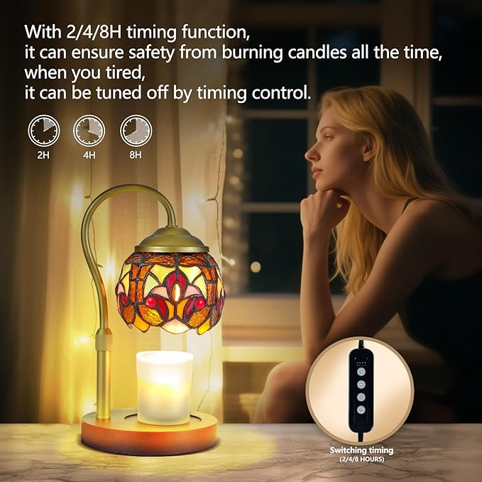 Baroque Tiffany Style Candle Warmer Lamp,Handcrafted Stained Glass Home Decor with LED Bulb,Flameless Wax Melter for Living Room, Bedroom, Housewarming Gifts. (Baroque)