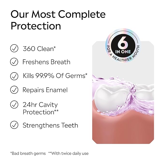 Listerine Total Care Alcohol-Free Mild Mouthwash, 6 Benefit Oral Rinse to Help Kill 99.9% of Germs That Cause Bad Breath, Strengthen Enamel, Mild Mint Flavor, 1 L