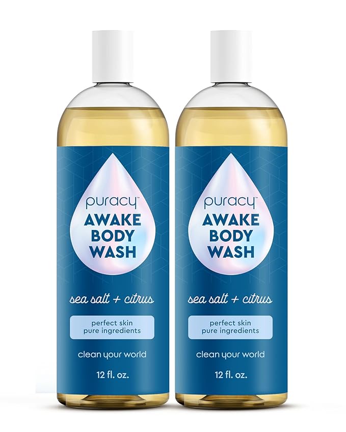 Puracy Body Wash, Natural Body Wash, 98.6% Pure Plant Ingredients, Moisturizing Shower Gel for Women Men Kids, Body Soap for Dry Sensitive Skin. Gently Scented with Citrus & Sea Salt, 12 Oz (2-Pack)