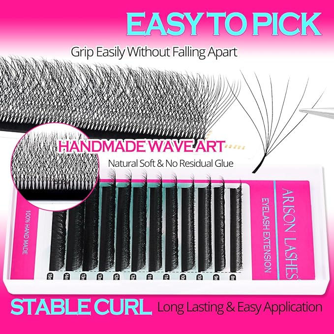 7D W Shape Eyelash Extension Premade Fans Volume Lash Extension Easy Fanning False Lashes Matte Black Volume Premade Cluster W Lashes(0.07-D-8-15mm）