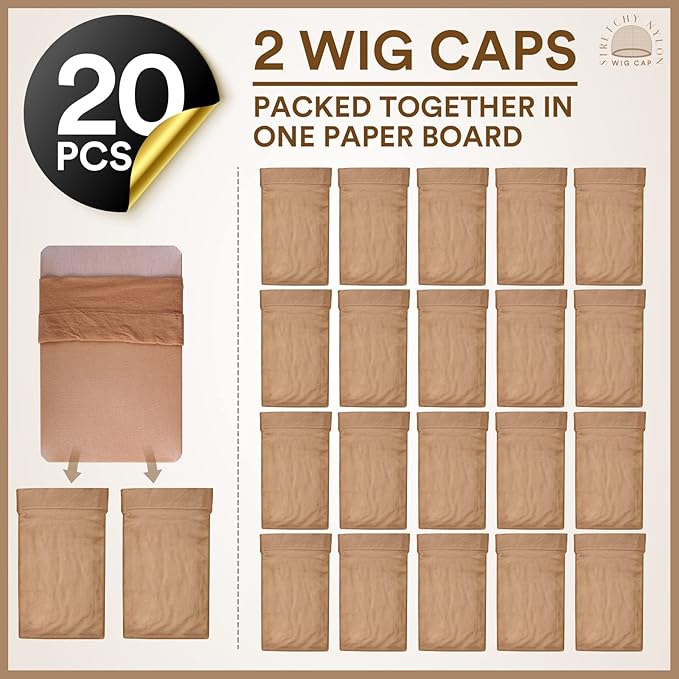 Teenitor Wig Cap, 20pcs Stocking Caps for Wigs, Tan Wig Cap for Women, Stretchy Nylon WigCap Beige