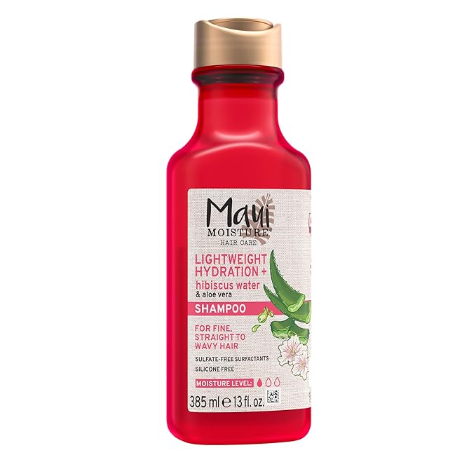 Maui Moisture Lightweight Hydration + Hibiscus Water Shampoo, Moisturizing Aloe Vera Shampoo Softens Curly Hair, Vegan & Sulfate-Free Surfactants, 13 Fl Oz (Pack of 2)