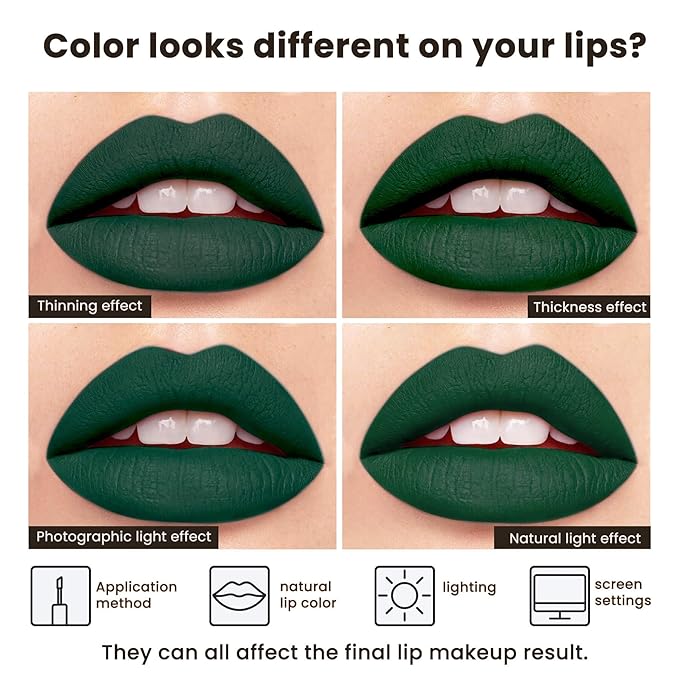 ilembane Green Matte Liquid Lipstick – Super Stay, Highly Pigmented, Rich Lip Colors, Smudge-Proof, Waterproof, Transfer-Resistant (Mystic Green Shade)