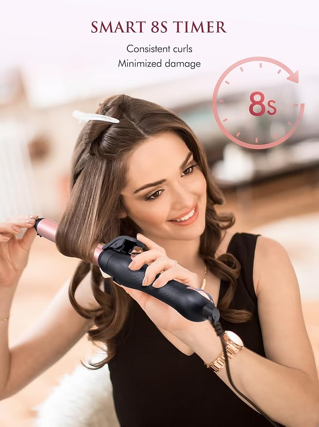 LANDOT Automatic Rotating Curling Iron: Easy-to-Use Ceramic Curling Wand 1 inch for Salon-Worthy Curls & Waves - Quick Heat & Adjustable Temp for All Hair Types