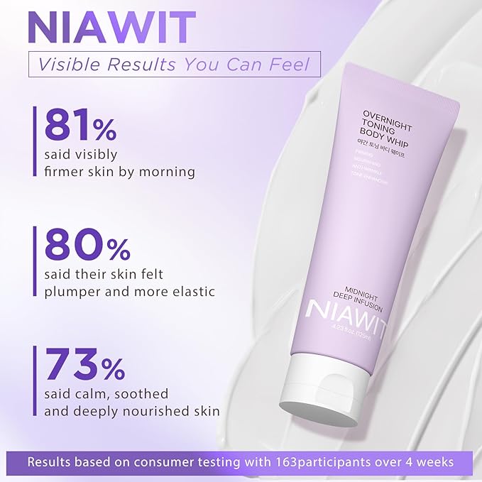 NIAWIT Overnight Toning Body Whip – For Loose Crepey Skin on Arms, Thighs & Belly | Firming, Moisturizing & Anti-Wrinkle Night Cream to Improve Tone While You Sleep, 4.23 fl.oz
