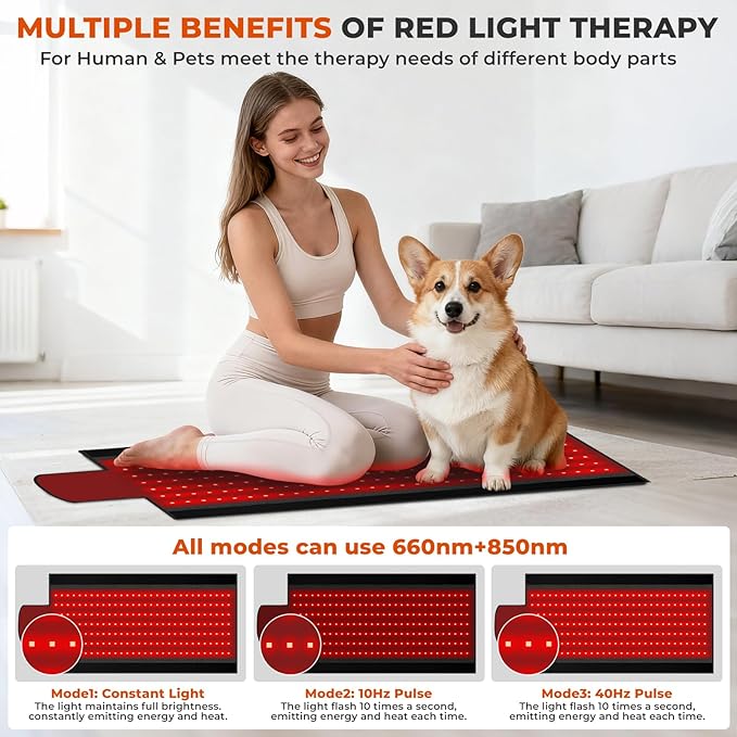 Red Light Therapy Mat, 2in1 LEDs (660nm& 850nm) Red Light Therapy Blanket, Premium Material, Adjustable Timer & Intensity (210 LEDs) 15” x 33.4”
