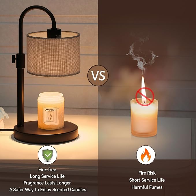 Candle Warmer Lamp with Timer, Dimmable Candle Wax Warmer Candle Lamp with 2 Bulbs, House Warming Gifts Christmas Gifts for Women Bedroom Home Decor (Gray-Upgraded)