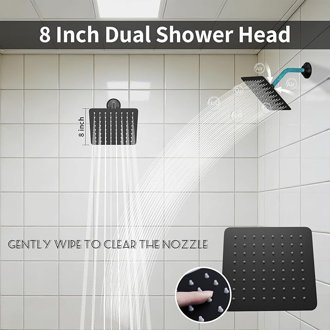 KATAIS Shower System with 12X35 inch Overshower and Dual Side ShowerHead(8 inch), 4 PCS Body Jet and HandHeld Spray, Dual Thermostatic Valve Kit Can Achieve 8 Shower Functions, Matte Black