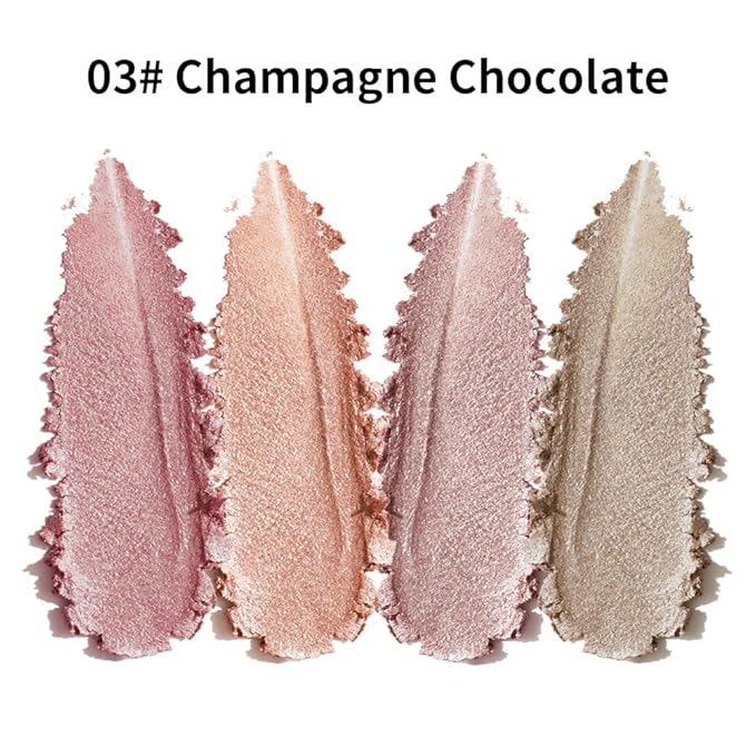 Neutral Warm Shimmer Eyeshadow Palette, Rose Gold & Champagne Taupe 4-Color Pressed Glitter Eyeshadow Set for Everyday Soft Glam, Long Lasting, Blendable Makeup Gift for Women