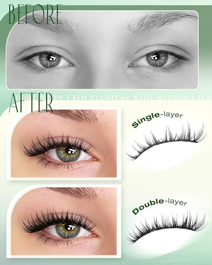 Short Lash Clusters Kit Natural Lash Extension Kit Wispy Eyelash Clusters with Bottom Lashes 6-12MM Manga Cluster Eyelash Extensions C Curly DIY Cluster Lashes Bond and Seal Tweezers by Lvmixwig