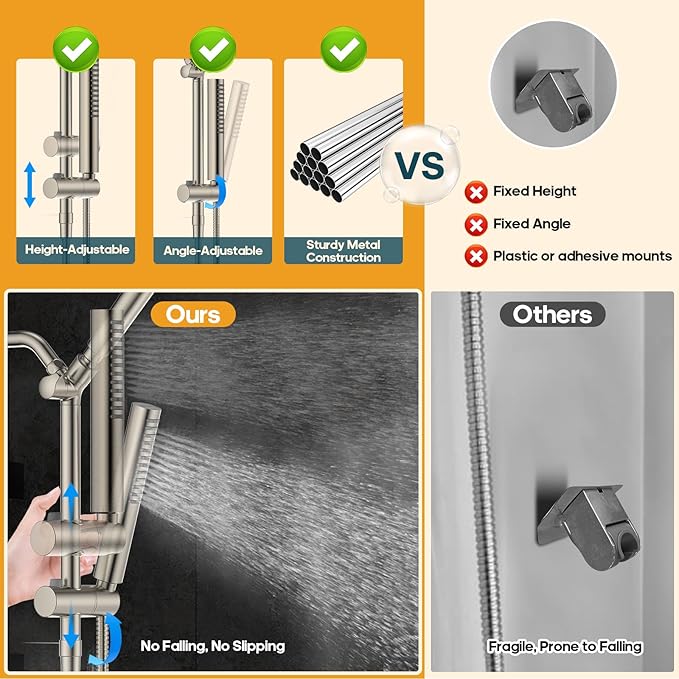 Hombeter Filtered Shower Head with Handheld Spray Combo High Pressure Rain Shower Head Dual Shower Head with Filters - Removes Chlorine Height Adjustable & Built-in Power Wash (Brushed Nickel)