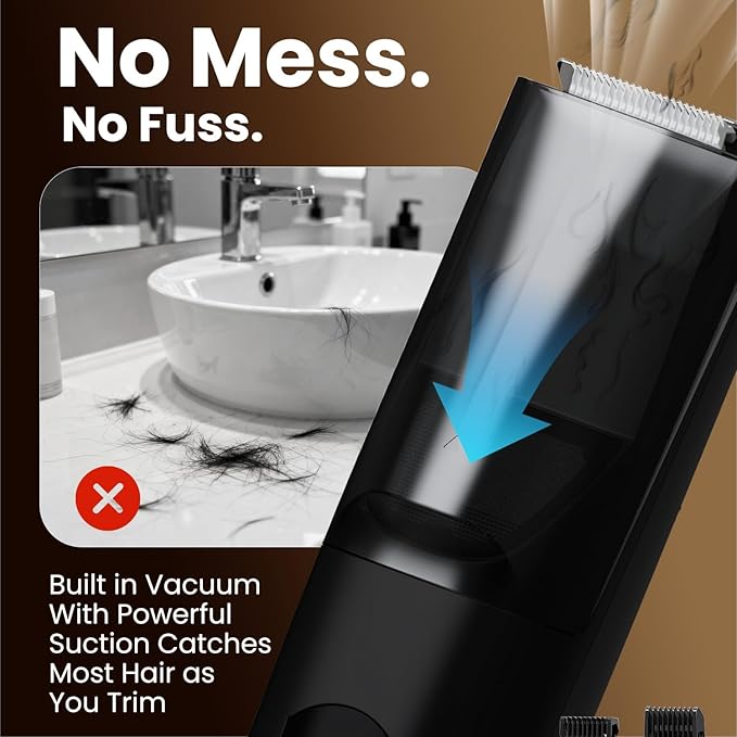Vacuum Beard Trimmer for Men – Mustache Trimmer with Adjustable Comb - Men's Beard Trimmer Cordless - Beard Trimmer with Vacuum Precision Dial, Low Noise, Waterproof Grooming Kit