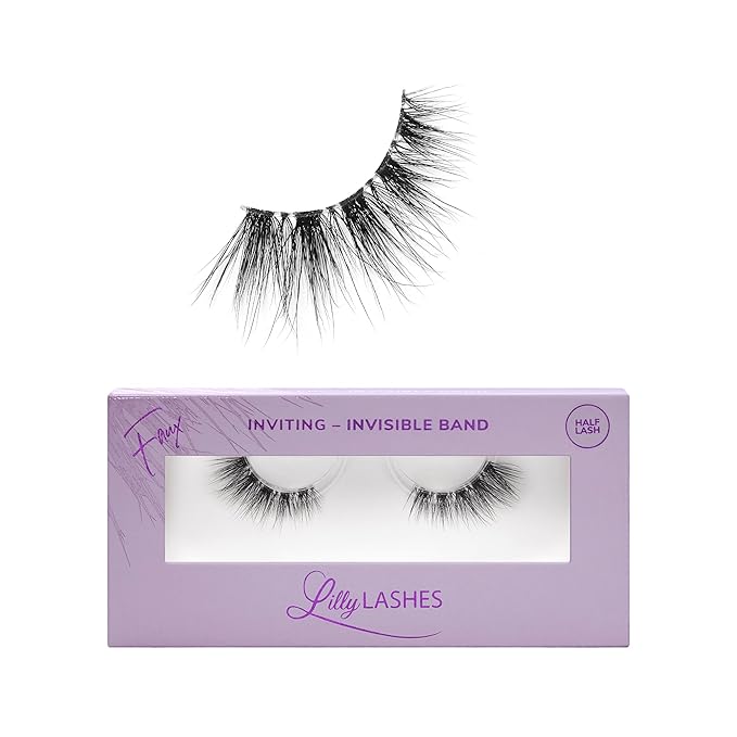 Lilly Lashes Sheer Mink Lashes, Volume & 3D Faux Mink, Clear Band, Reusable 20x, 15mm (Inviting)