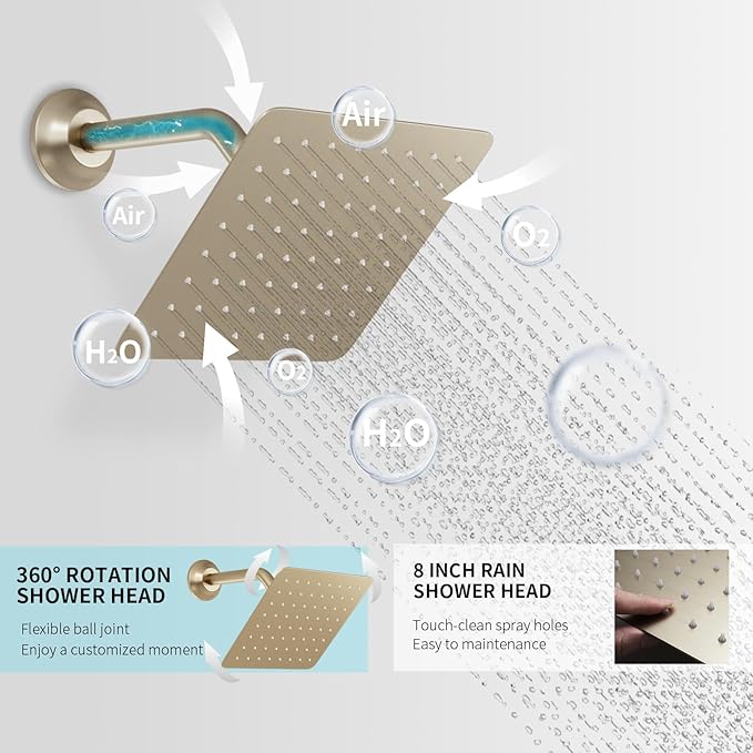 KATAIS Shower System with 12X35 inch Overshower and Dual Side ShowerHead(8 inch), 4 PCS Body Jet and HandHeld Spray, Dual Thermostatic Valve Kit Can Achieve 8 Shower Functions, Brushed Gold