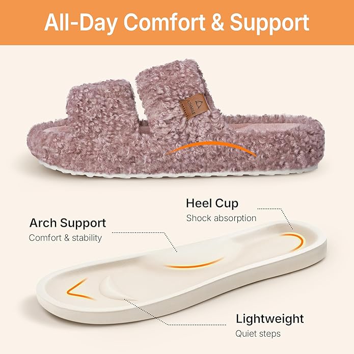 ATHMILE House Slippers for Women with Platform Memory Foam Arch Support Open Toe, Fuzzy Fluffy Cozy Womens Slippers for Home Indoor Outdoor Bedroom Ladies Christmas Gifts Pantuflas Para Mujer