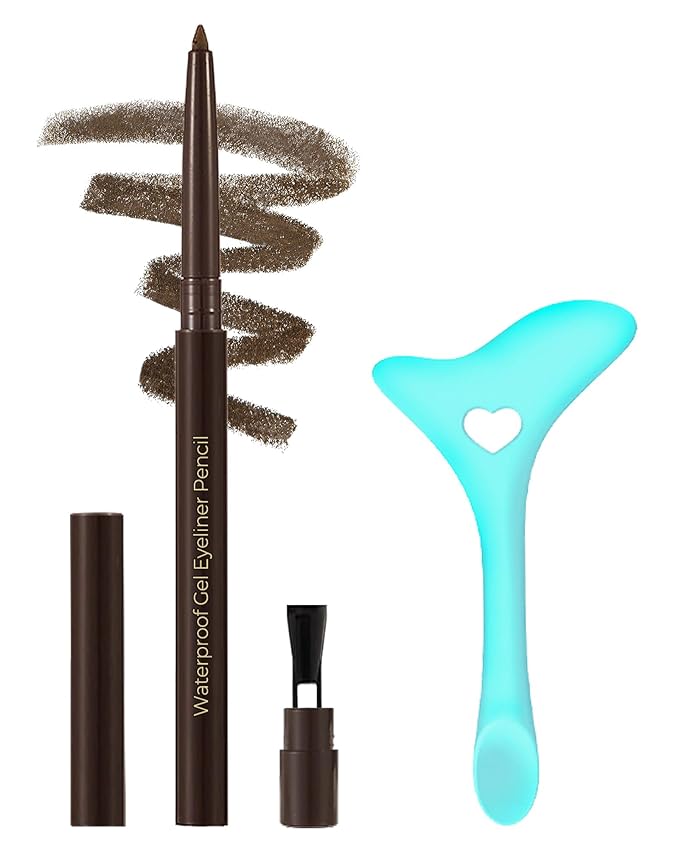 Dark Brown Eyeliner Pencil Retractable Gel Eye Liner Pencils Built in Sharpener Waterproof Smudge proof Waterline Eye Liner Pencil Smooth Creamy Texture With 1 Eyeliner Stencil Makeup Tool