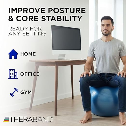 Theraband 23045 Exercise and Stability Ball for Improved Posture, Balance, Core Fitness, Coordination and Rehab, Blue, 75cm Diameter