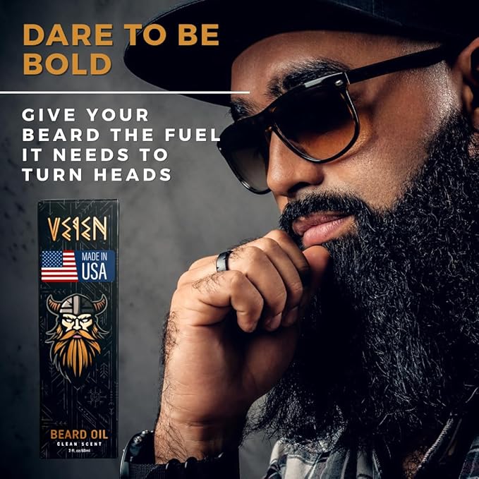 Veien Beard Oil for Men Premium All-Natural 2floz Made in USA for Thicker Darker Fuller Growth Moisturizes Conditions Softens Strengthens Smooths Frizz Hydrates for All Hair & Skin Types Reduces Itch