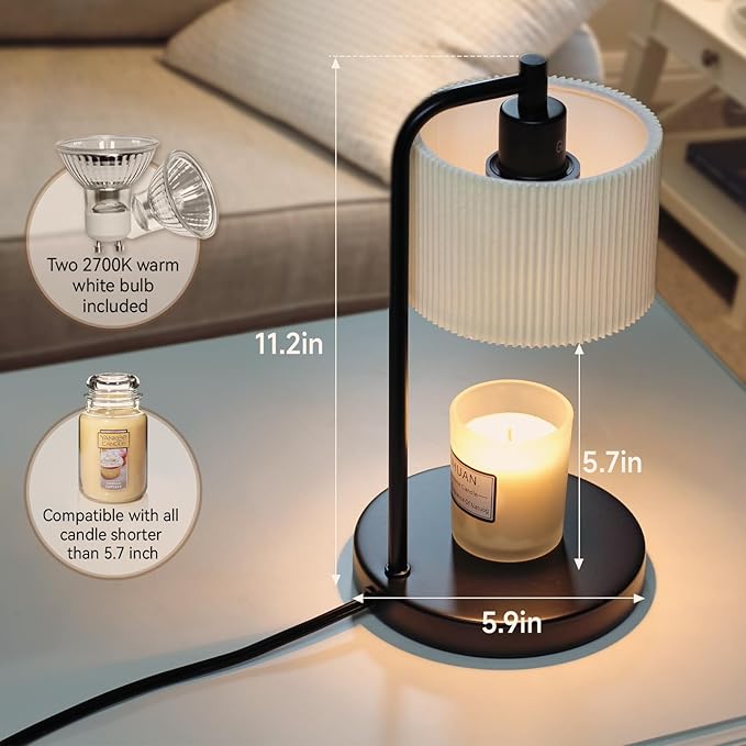 Candle Warmer Lamp with Timer, Dimmable Candle Wax Warmer Electric Candle Lamp for Scented Candles with Bulbs, Christmas Gifts House Warming Gifts Home Decor(Black)