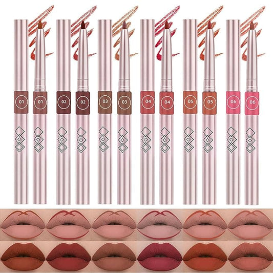 Lip Liner Set, 6 Colors Longwear and Pigmented Matte Lip Pencil Makeup, Smooth Application, Retractable Waterproof Lip Liner