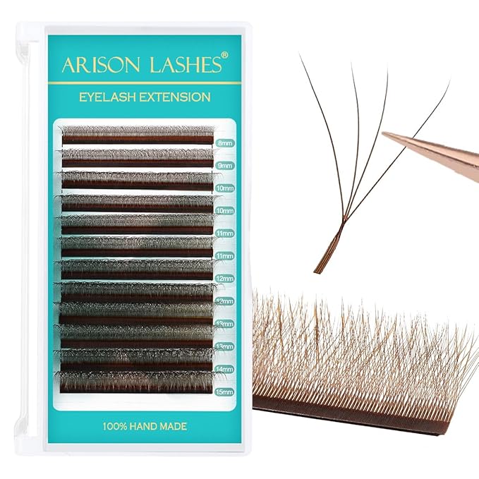 YY Eyelash Extension W 4D Shape Premade Fans Lashes 0.07 D Curl Matte Black W 4D Shaped Volume Fans (Brown-4D-0.07D-8-15mix)