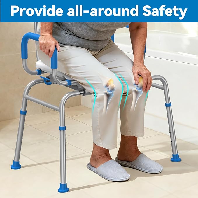 Loyoda FSA/HSA Eligible Sliding Shower Chair Tub Transfer Bench for Bathtub with Swivel Seat, Shower Bench with Pivoting Arms, Height Adjustable Shower Seat, 350 lbs,White&Blue,Standard
