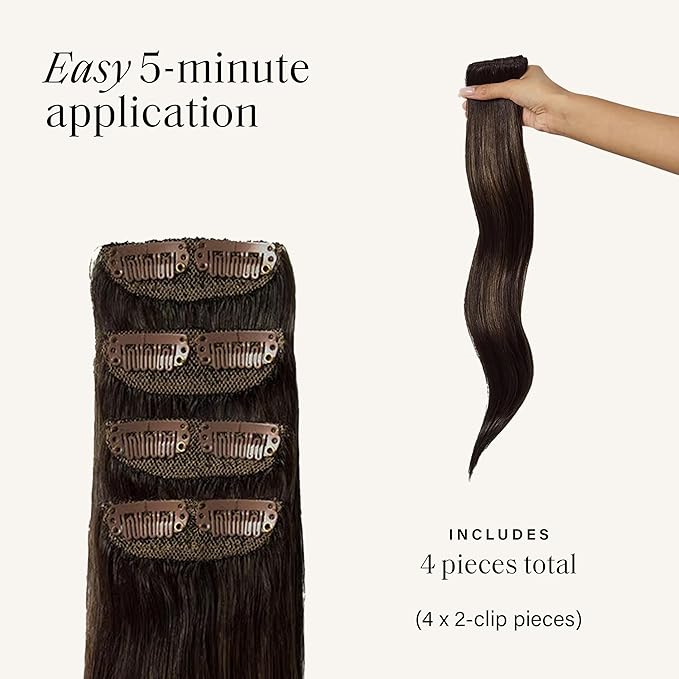 Luxy 100% Remy Human Hair Extensions for Thin Hair Thinning Hair Fill-Ins – 6 Seamless Wefts Multi-Dimensional Color Blend - Natural-Looking Volume & Coverage 95 grams 20" Dimensional Espresso Brown